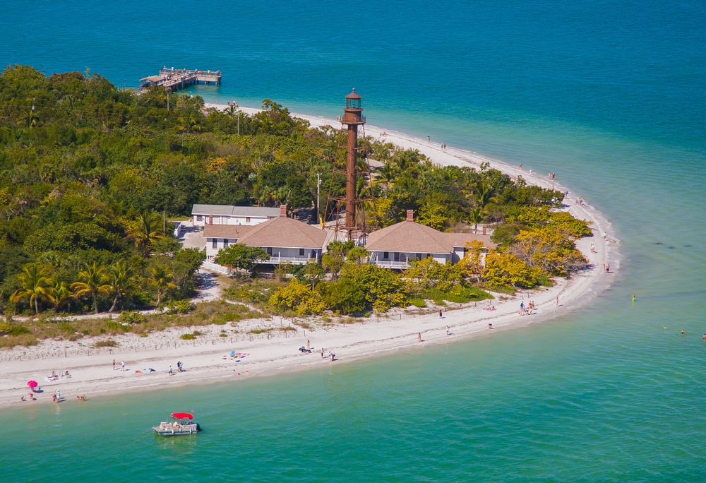 Aerial,View,Of,The,Historic,Sanibel,Lighthouse,Beach,Park